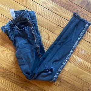 Zara Jeans with Snakeskin strip down side